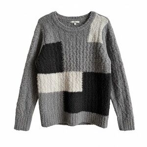 👛(Any 2/$30)Vintage BASS Geometric Grey Tones Polyester|Acrylic Pullover Sweater